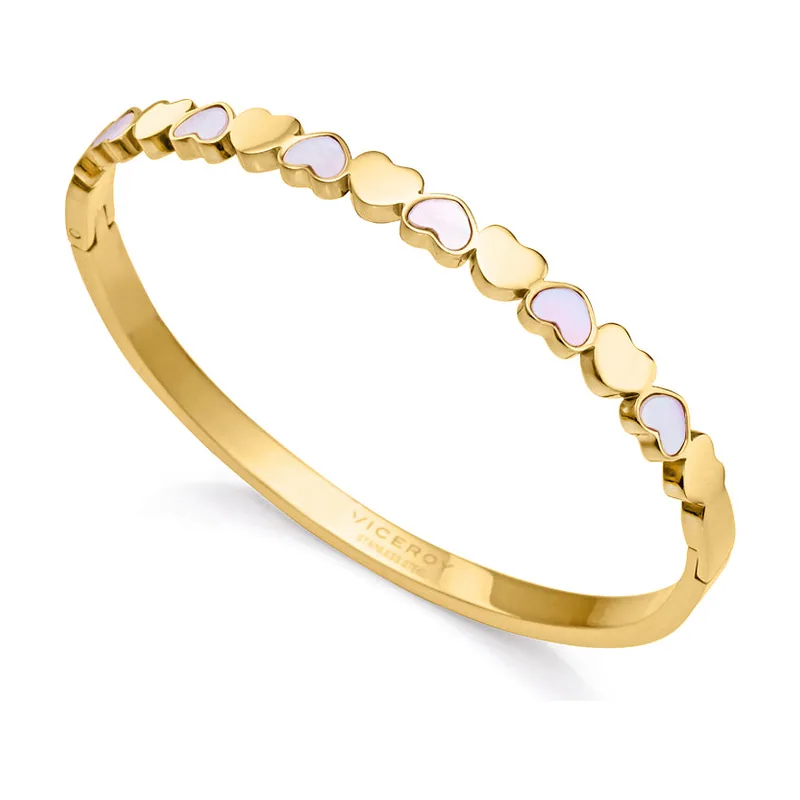 Pulsera Love de acero Ip dorado con corazónes y madre 14000P01012