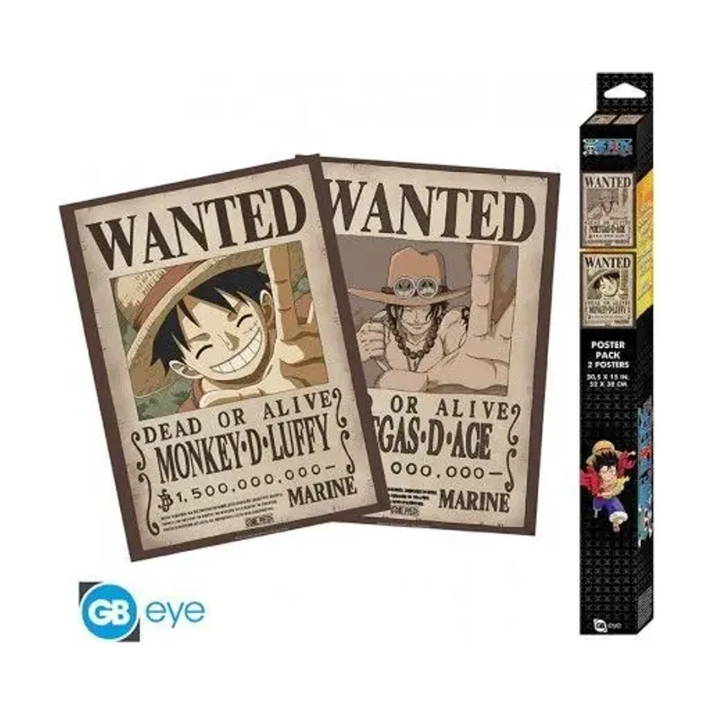 One Piece Set 2 pósters Chibi Wanted Luffy & Ace 52 x 38 cm