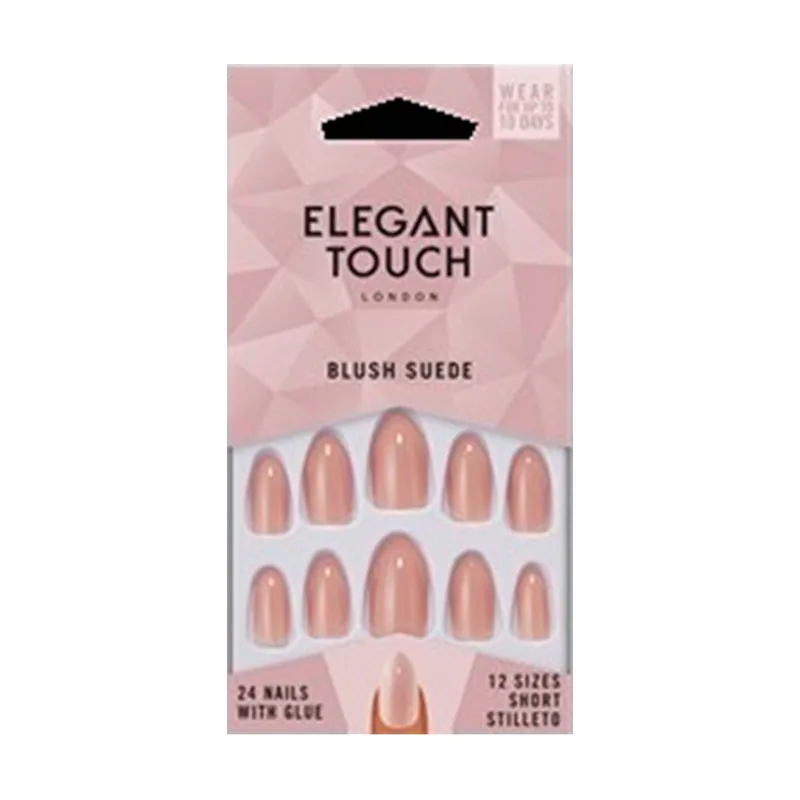 Touch Core Colour Nails With Glue Short Stiletto Blush Suede 24 Un