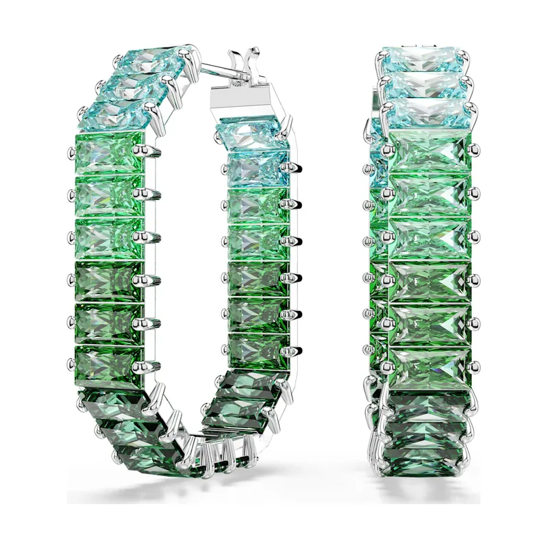 Pendientes de aro Matrix, Talla baguette, Forma octagonal, Degradado de color, Baño de rodio