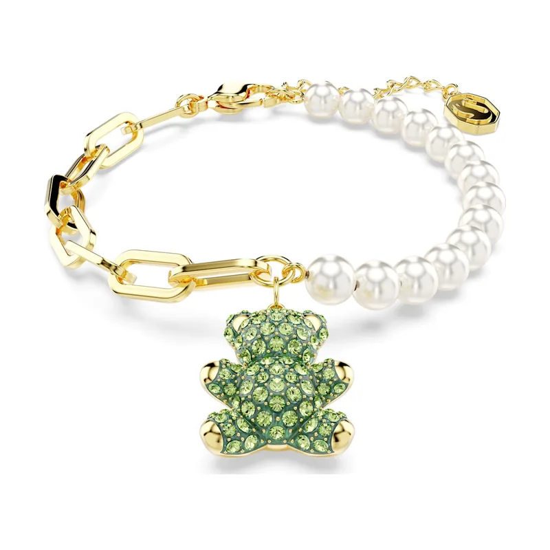 Pulsera Teddy, Perla de cristal, Oso, Acabado en oro de 18 quilates