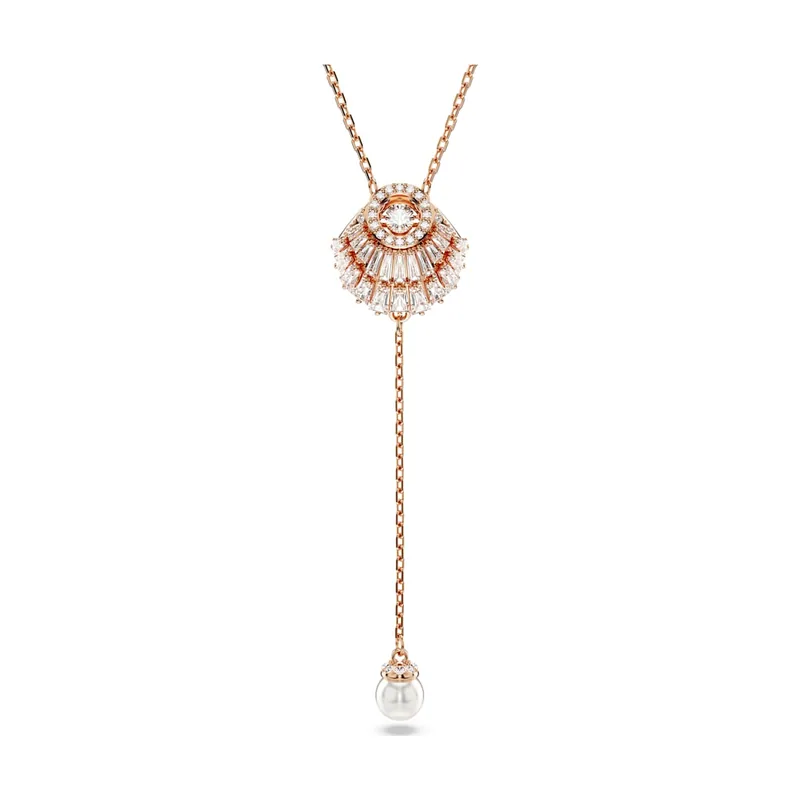 Colgante en Y Idyllia, Perla de cristal, Concha de mar, Acabado en oro rosa de 18 quilates