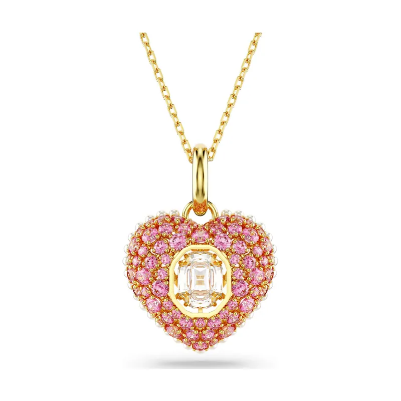 Colgante Idyllia, Talla octogonal, Perla de cristal, Corazón, Acabado en oro de 18 quilates