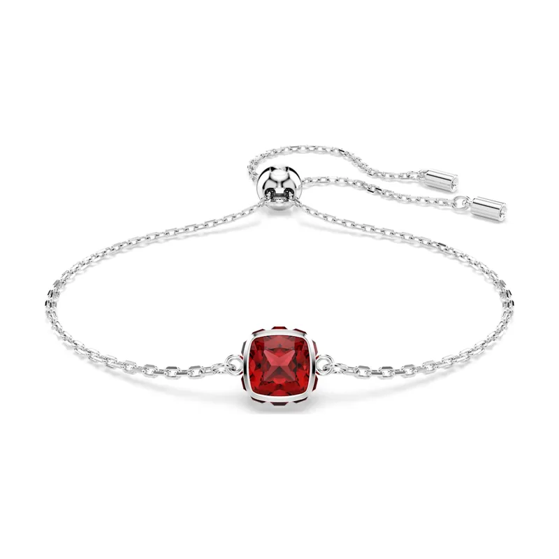 Pulsera Birthstone, Talla cuadrada, Enero, Baño de rodio