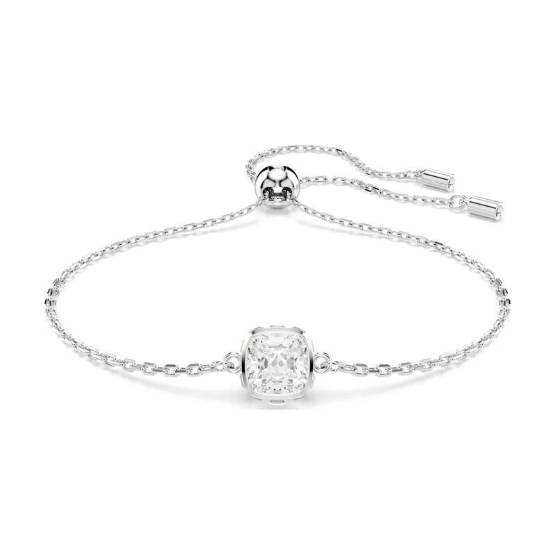 Pulsera Birthstone, Talla cuadrada, Abril, Baño de rodio