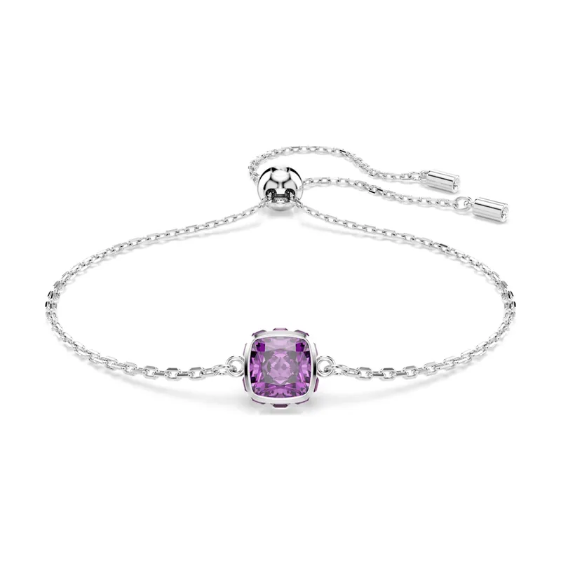 Pulsera Birthstone, Talla cuadrada, Febrero, Baño de rodio