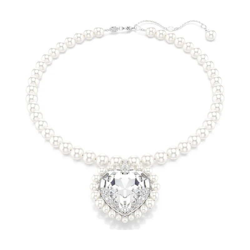 Collar Ariana Grande, Crystal Pearl, Talla de corazón, Baño de rodio