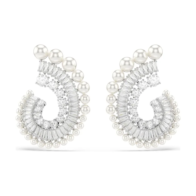 Pendientes Ariana Grande, Perla de cristal, Tallas mixtas, Baño de rodio
