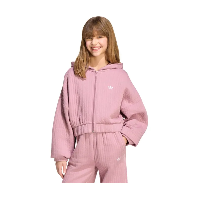 Sudadera Holgada con Capucha y Cremallera con Acabado Acolchado y Canalé DO154