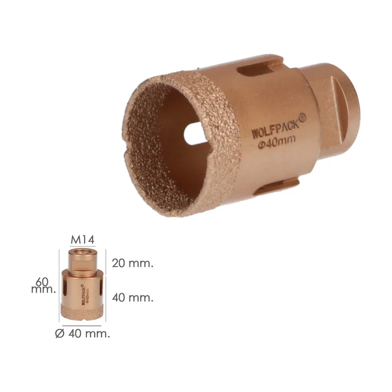 Corona Diamante Para Amoladora Ø 40 mm. Conexión Rosca M14. Corte Seco