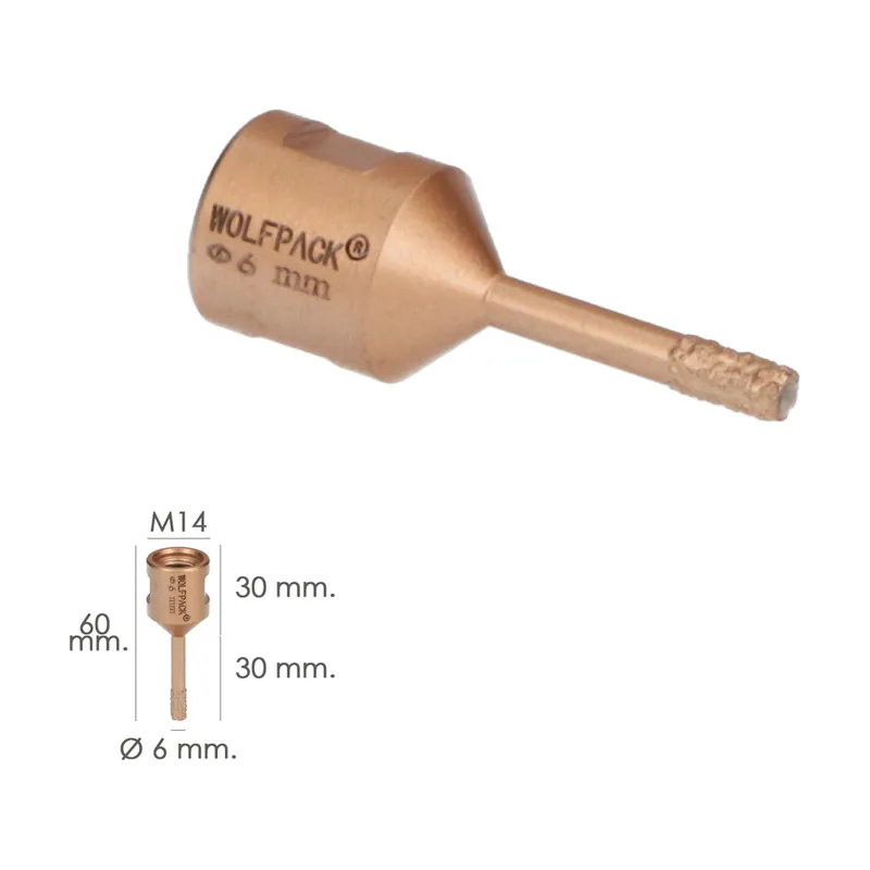Corona Diamante Para Amoladora Ø 6 mm. Conexión Rosca M14. Corte Seco