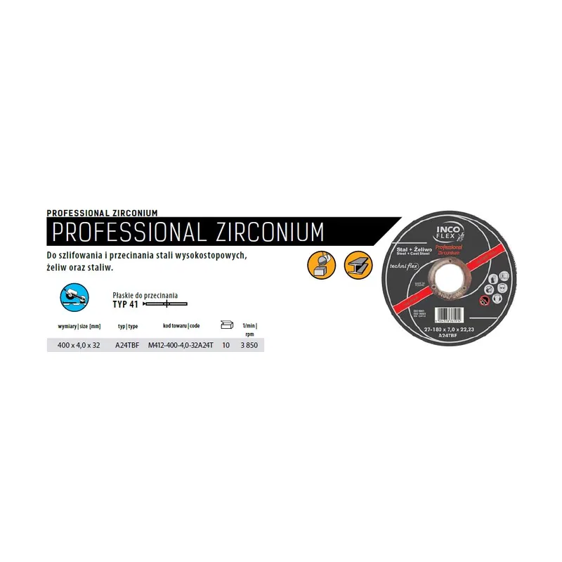 Disco de corte para metal 400 x 4,0 x 32 mm Zirconio profesional