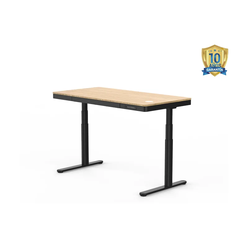 Escritorio elevable con carga inalámbrica y tablero de bambú