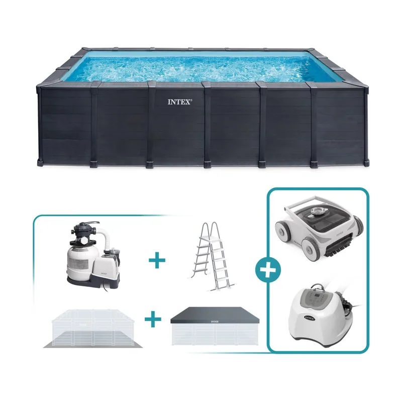 Pack piscina desmontable rectangular graphite gray panel 6 metros 6 accesorios