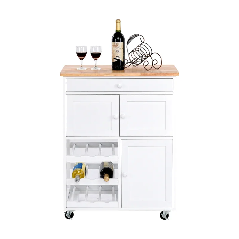 Carrito de Cocina Madera con Rueda Cajón 67x37x87cm Estantería de Cocina Vino Armario
