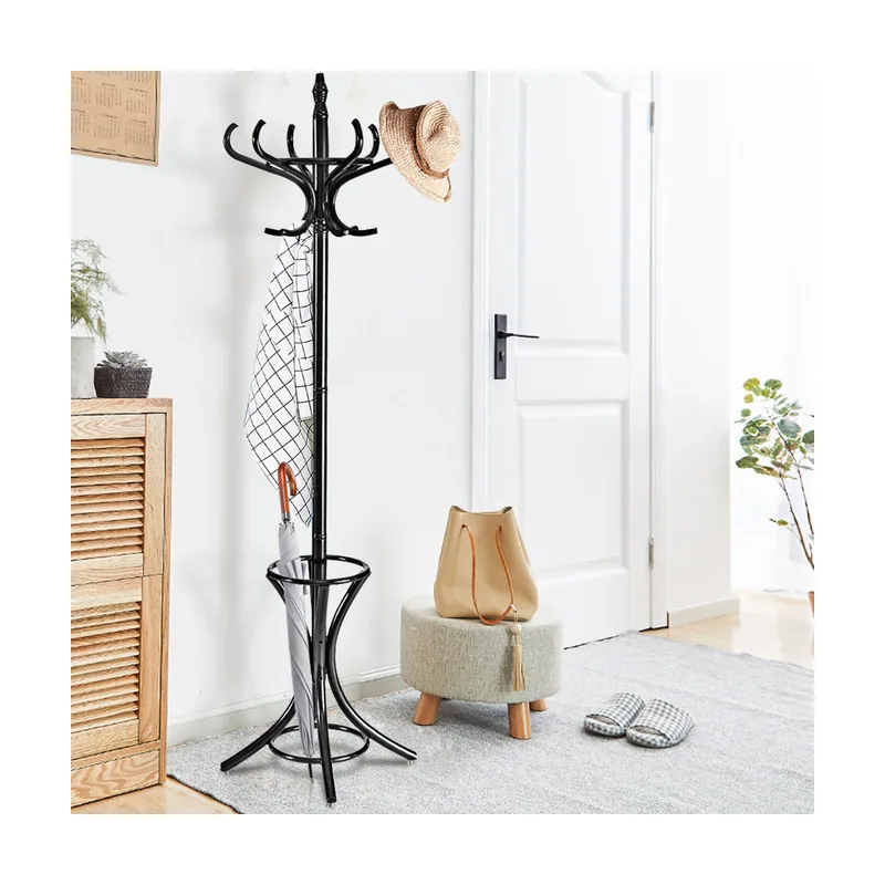 Perchero de Pie de Madera 184cm Perchero Árbol Negro