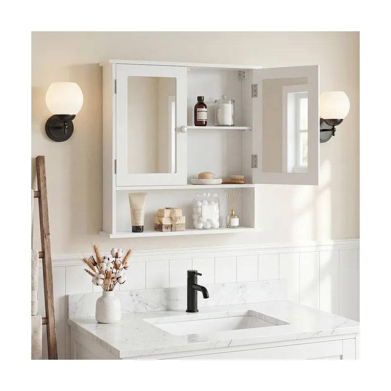 Armario de Baño con Espejo y 2 Puertas Compartimento Abierto Estante Ajustable