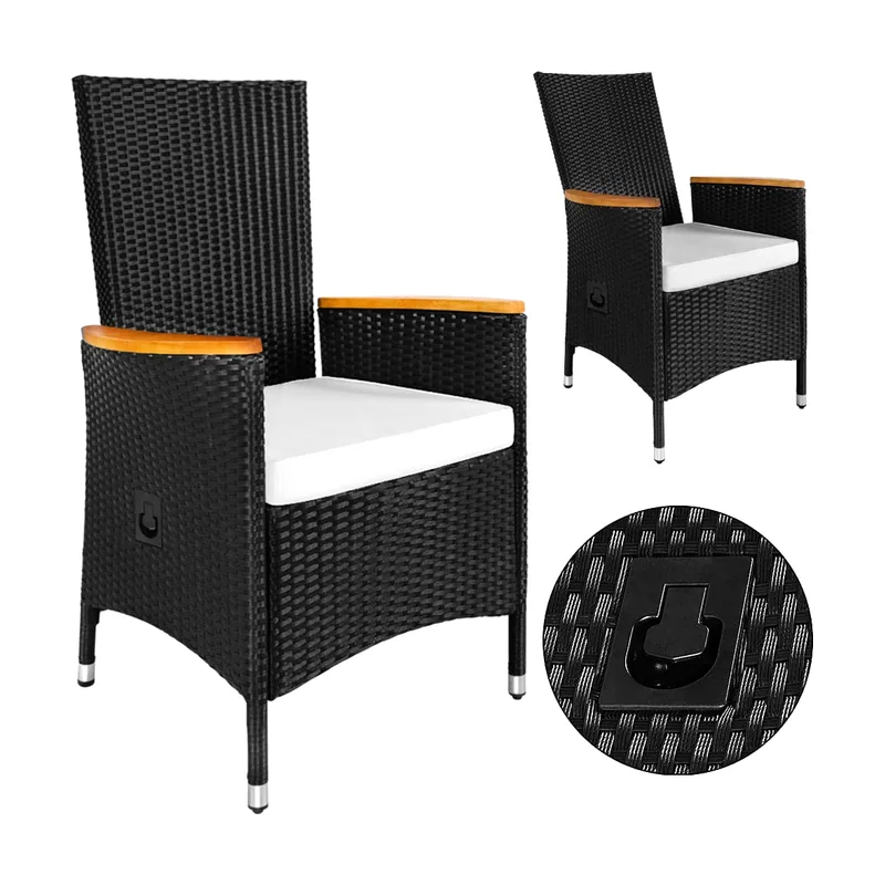 Silla de jardín de poliratán set de 2 negro respaldo ajustable reposabrazos