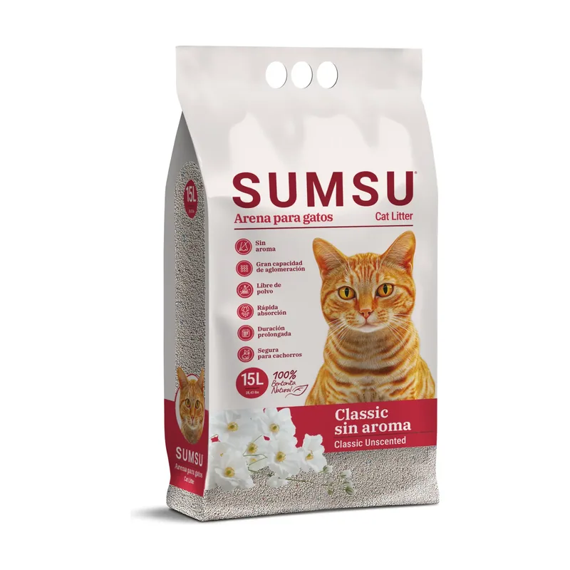 Arena Aglomerante Classic Sin Aroma para Gatos 15 L