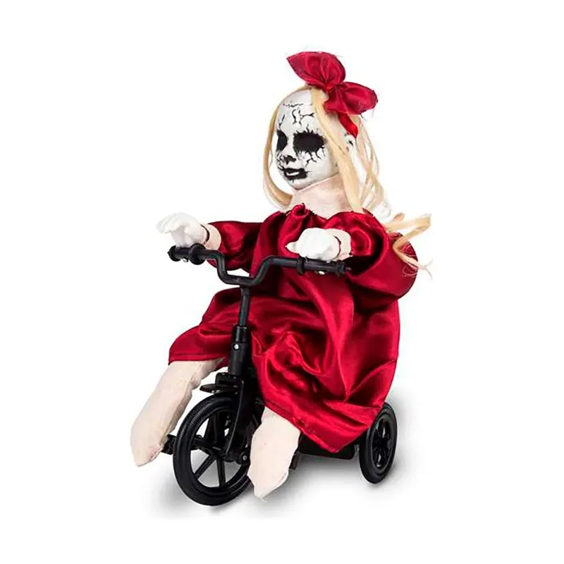 Muñeca poseída en triciclo con sonido y movimiento 37 x 15 x 22 cm