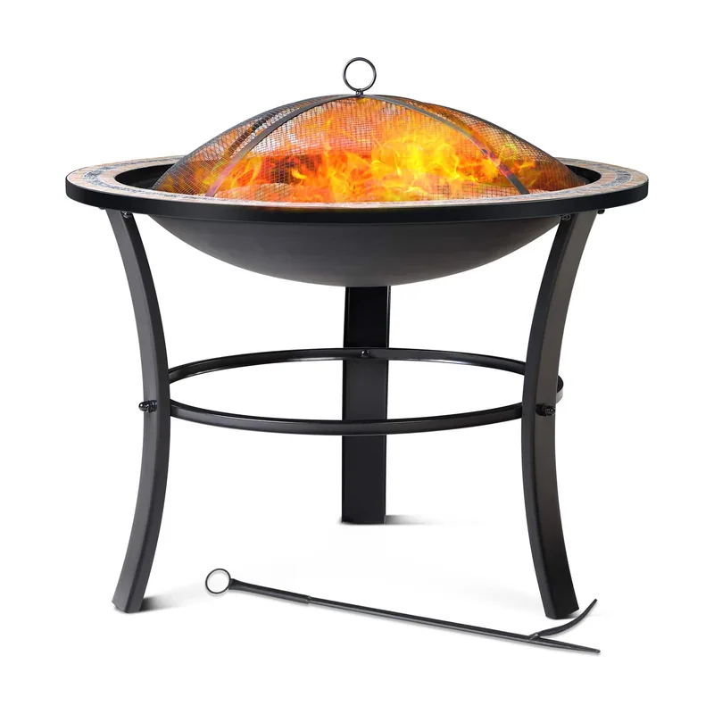Brasero redondo con mosaicos incl tapa y atizador parrilla