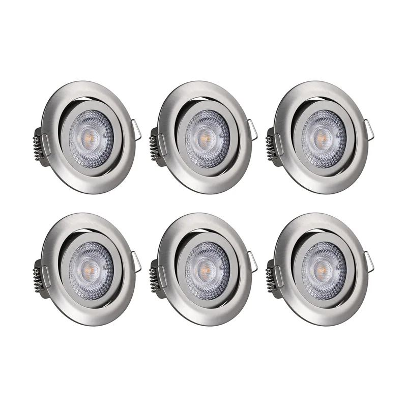 Focos LED empotrables techo Krog set de 6 níquel