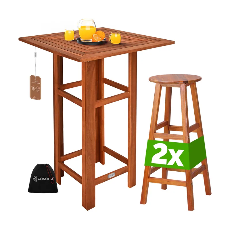 Juego de mesa de bar 3 piezas de madera de acacia