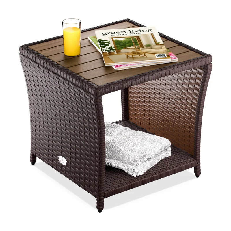 Mesa auxiliar de poliratán marrón 45x45x40cm