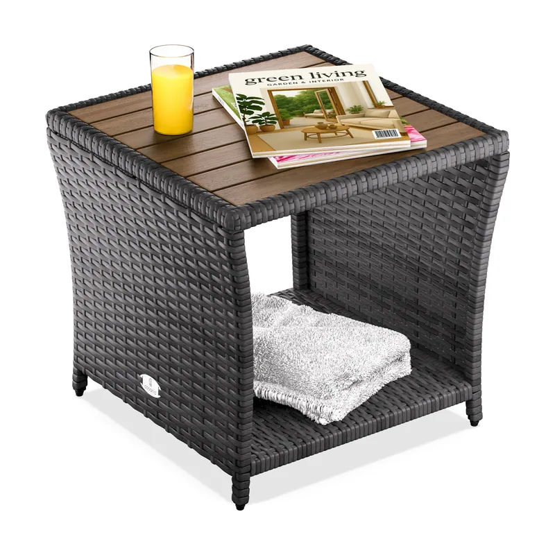 Mesa auxiliar de poliratán gris 45x45x40cm