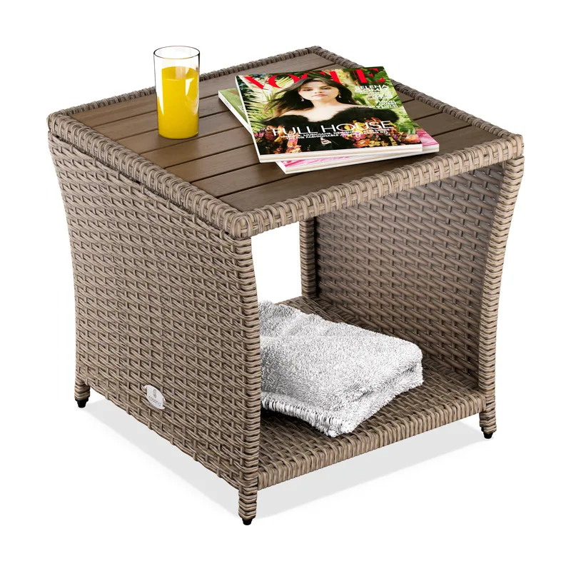Mesa auxiliar de poliratán crema 45x45x40cm