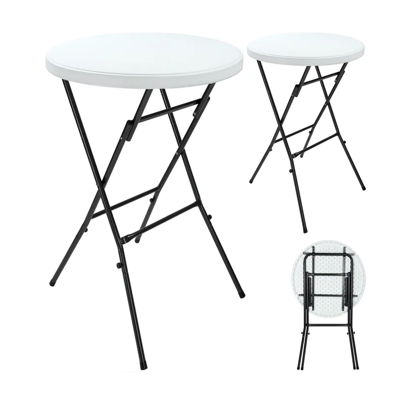 Mesa Alta Set de 2 Plástico Blanco Ø75cm Plegable