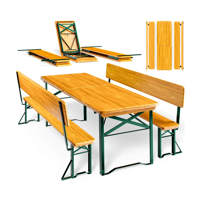 Mesa con bancos de madera 170x70x76cm plegables con respaldo