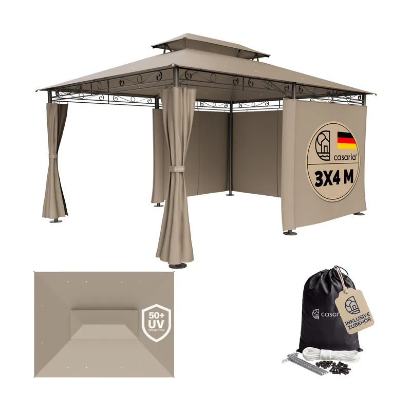 Pérgola jardín Topas metal topo 3x4m paneles laterales