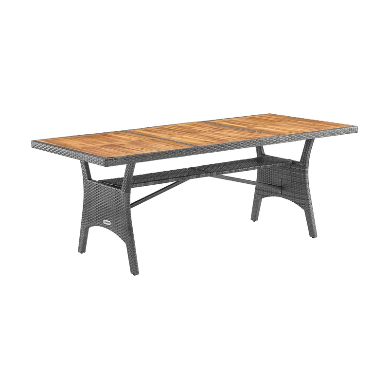 Mesa jardín Takeo gris ratán sintético acacia 190x90x74cm