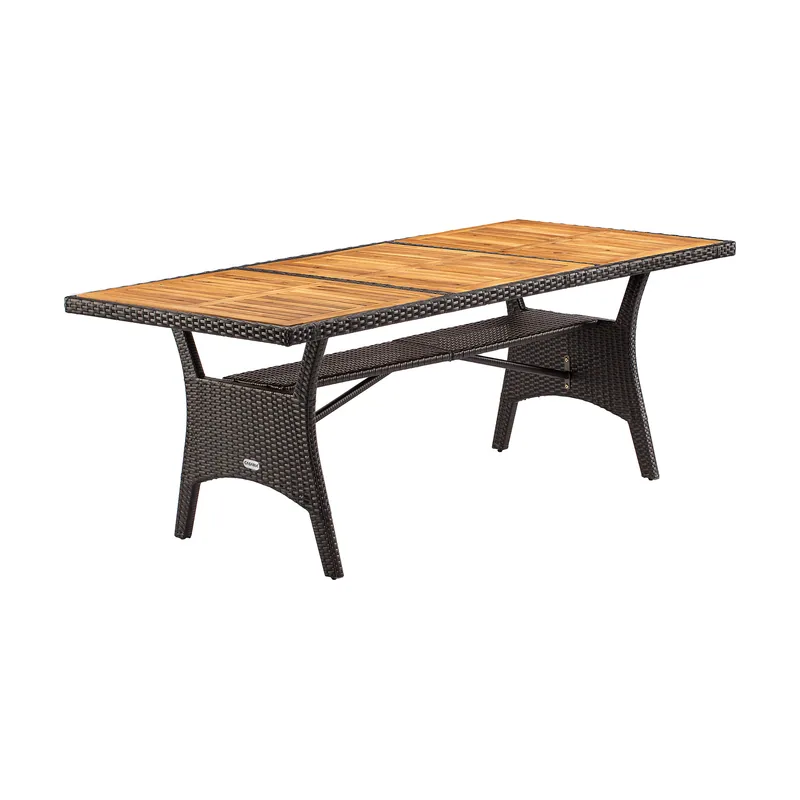 Mesa jardín Takeo marrón ratán sintético acacia 190x90x74cm