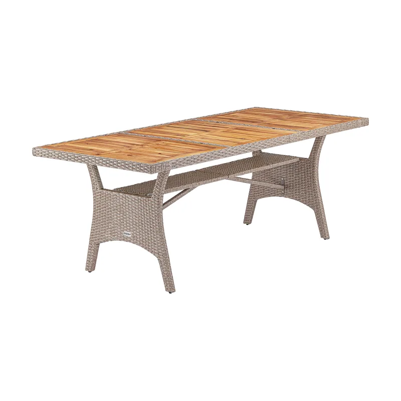 Mesa jardín Takeo crema ratán sintético acacia 190x90x74cm