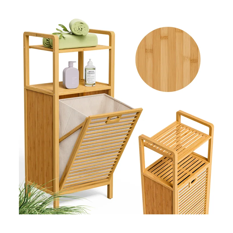 Mueble de baño bambú 43L cesta ropa sucia y estantería