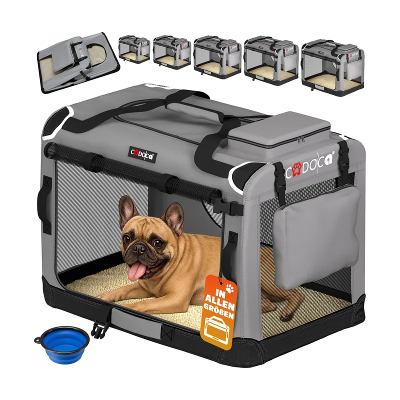 Transportín perro gris M 60x42x44cm plegable