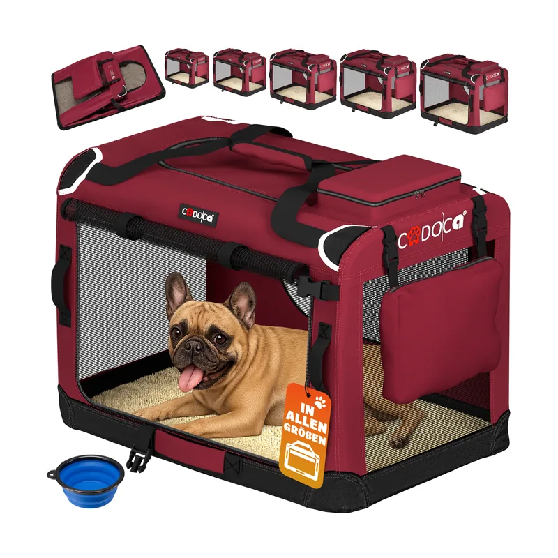 Transportín perro burdeos M 60x42x44cm plegable
