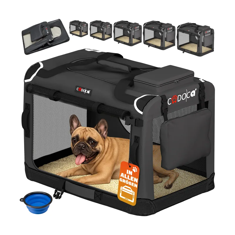 Transportín perro antracita M 60x42x44cm plegable