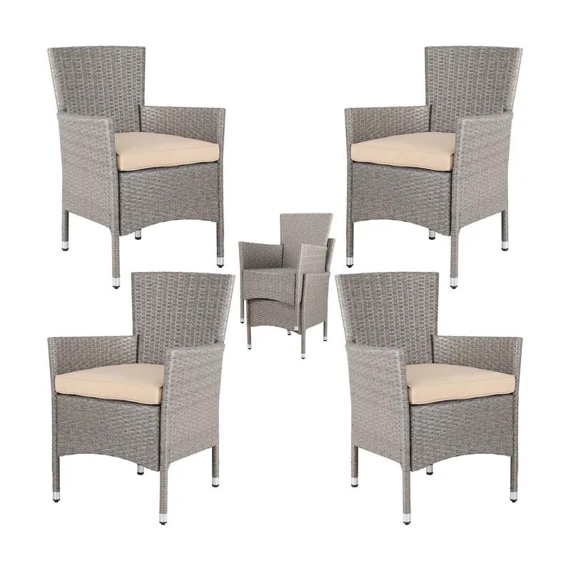 Sillas jardín set de 4 ratán sintético beige/crema apilables