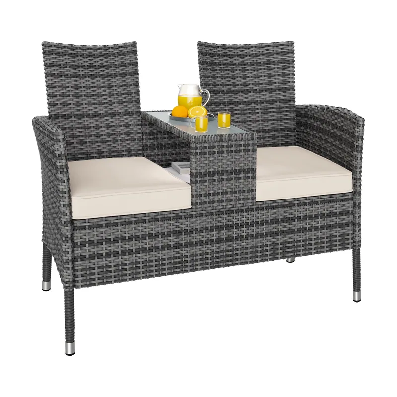 Banco doble Kino ratán sintético gris/crema 145x58x87cm