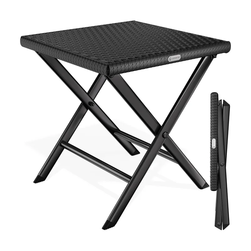 Taburete plegable de poliratán negro reposapiés máx 130 kg