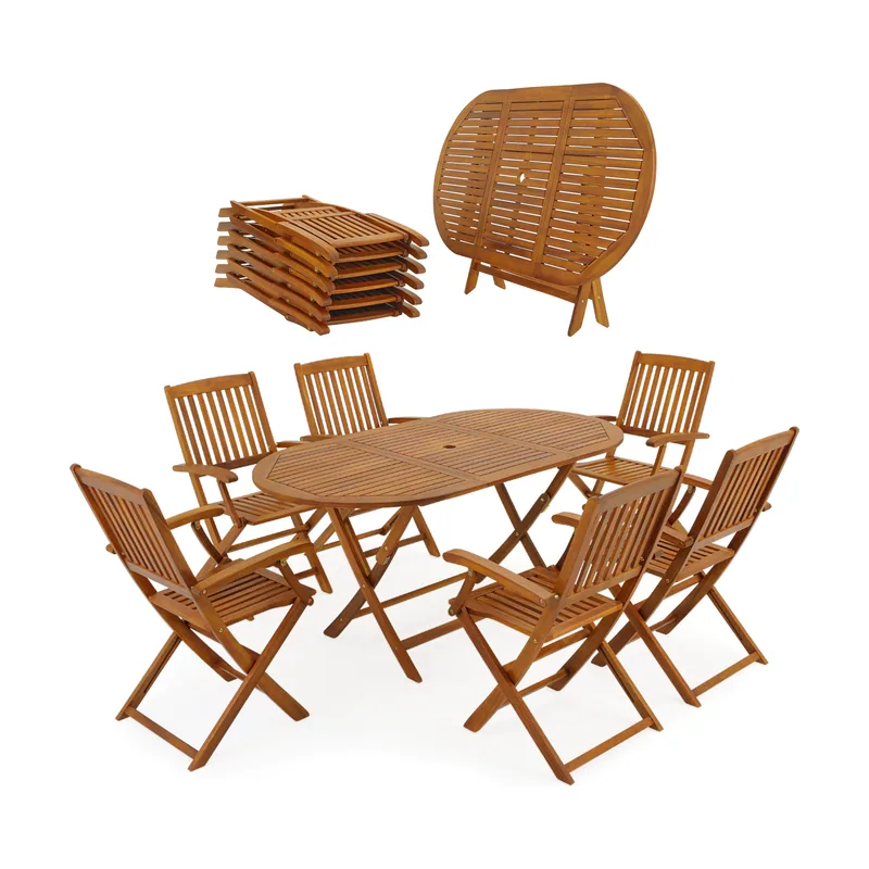 Grupo de asientos de jardín Boston 7 piezas de madera de acacia