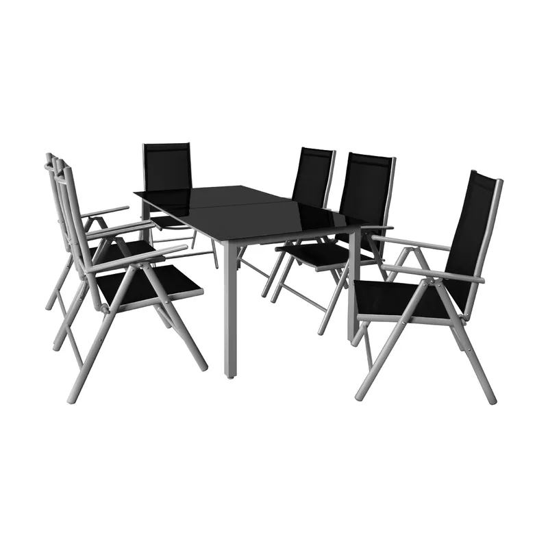 Conjunto mesa y sillas Berna 1+6 aluminio plateado plegables
