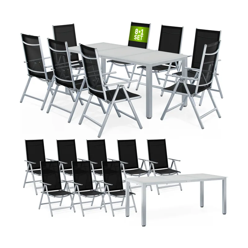 Conjunto mesa y sillas jardín Berna 1+8 aluminio plegables