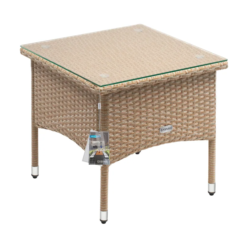 Mesa auxiliar de jardín poliratán beige 50x50x45cm