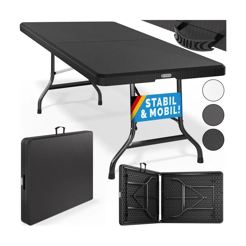 Mesa jardín negra 180x75x73cm plegable