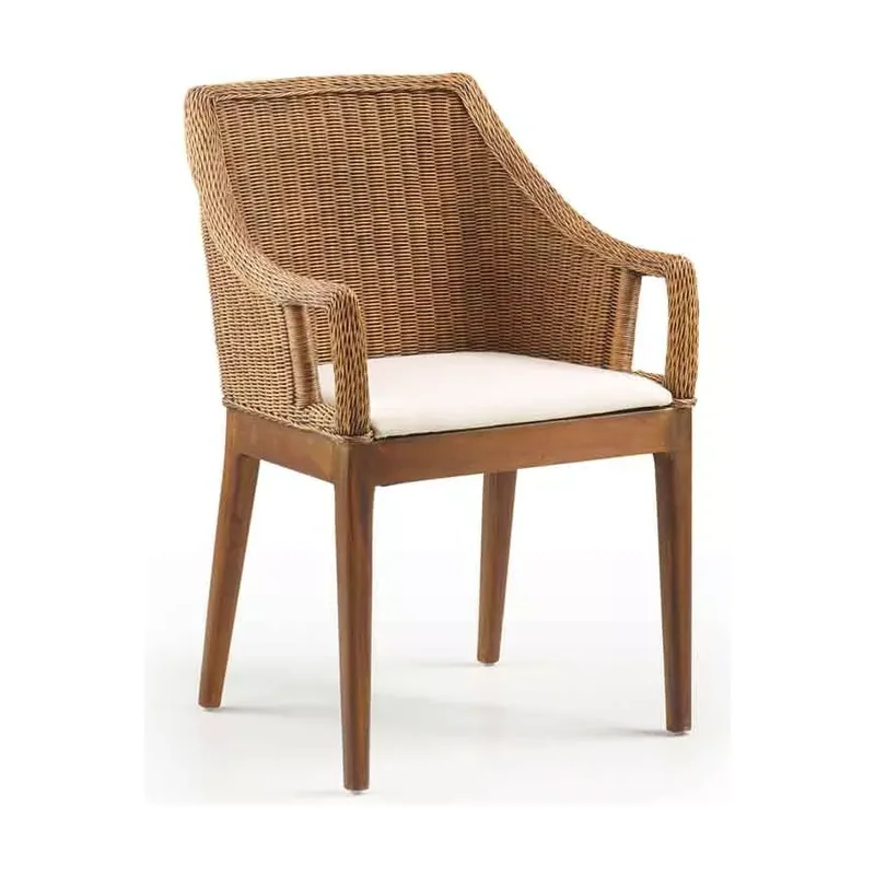 Sillón con reposabrazos ratán y madera