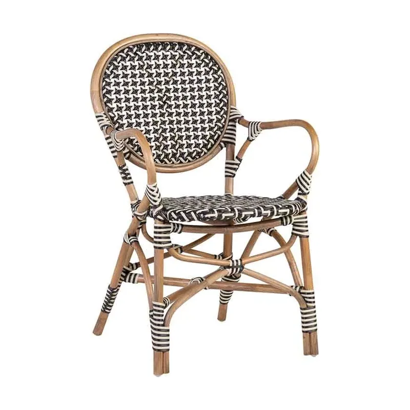 Sillón estilo bistró negro ratán serie Aina
